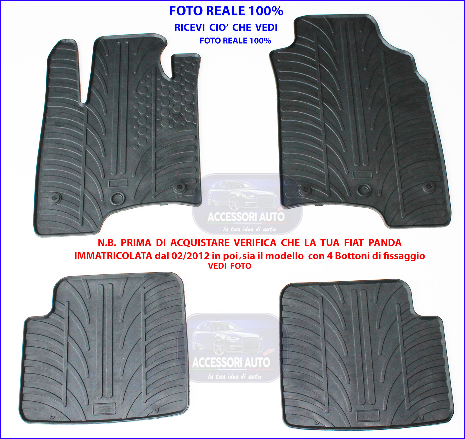 Tappeti auto in Gomma - Tappetini Specifici Set 4 PZ. per Panda Cross 2012>
