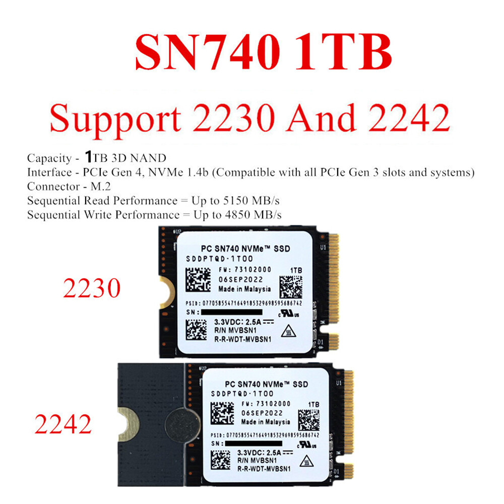 1TB M.2 2230 2242 SSD NVMe PCIe4x4 PC SN740 For Steam Deck
