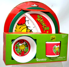Dr Seuss The Grinch Bamboo 3 Piece Mealtime Baby Toddler Childrens Dinner Set