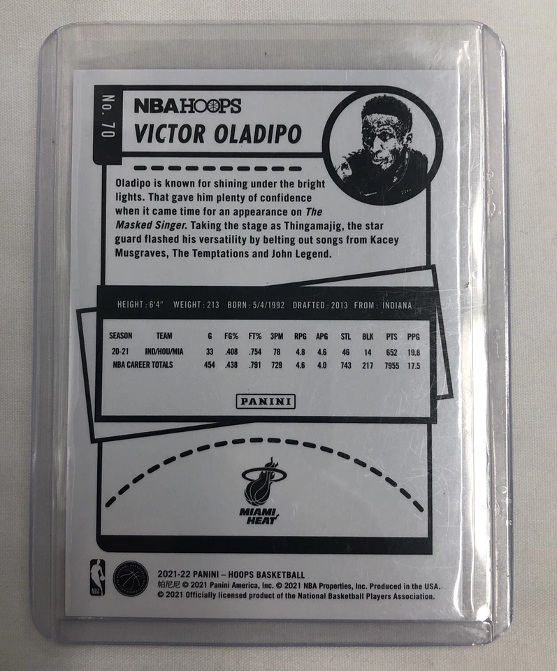 2021-22 Panini NBA Hoops Victor Oladipo #70 Purple Parallel - Heat - Image 2 of 2