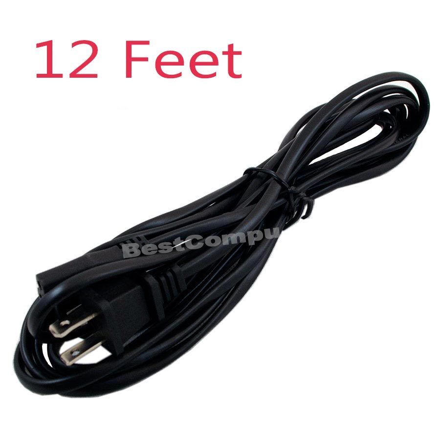 12Ft 12 Feet 2 Prong Extra Long AC Wall Power Cord for Led Lcd Tv Vizio Samsung