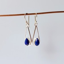Lapis Lazuli Gemstone Handmade 925 Sterling Silver Earrings Jewelry 1.49"