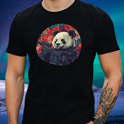 Mens Panda Gun Print Cotton T-Shirt Size XS to 5XL