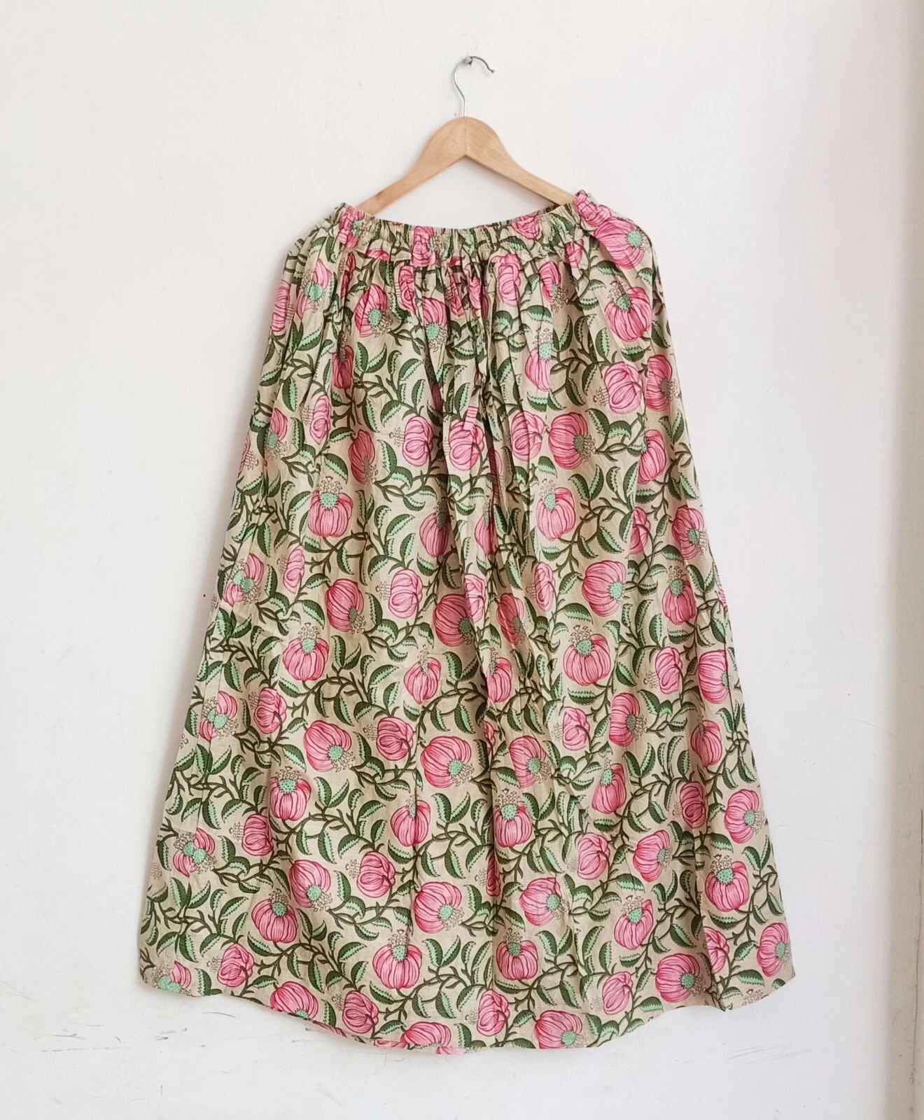 Indian 100% Cotton Beige Floral Print Skirt Women's Clothing Partywear Skirts US