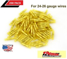 200 Pack 24-26 Gauge Insulated Nylon Butt Connector Terminals Audio Alarm Yellow