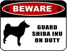 Beware Guard Shiba Inu silhouette on Duty Laminated Dog Sign