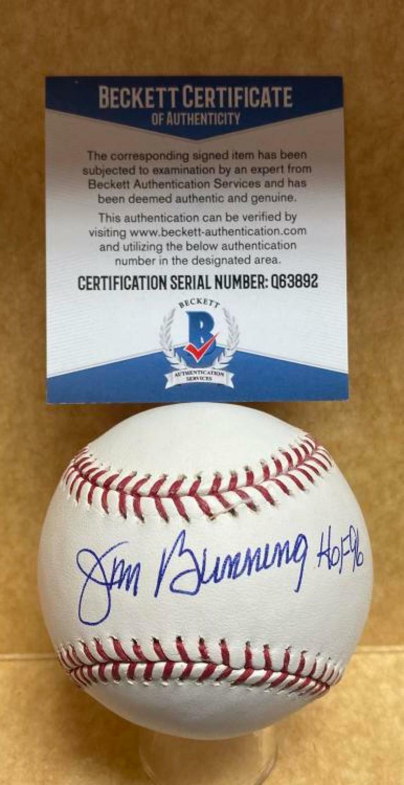 Professional Player Autographed Signed JIM BUNNING HOF 96 DETROIT TIGERS AUTO M.L. BASEBALL BECKETT Q63892 