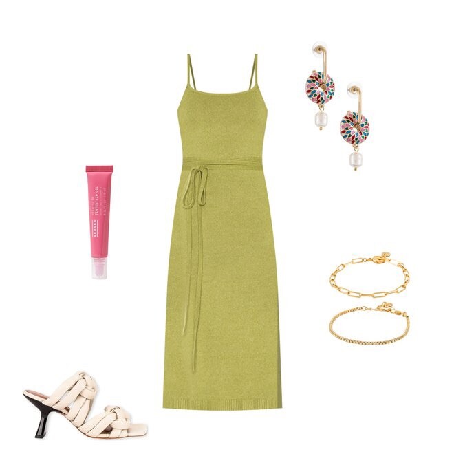 Line & Dot Megan Wrap Dress Chartreuse Green Knit Straps Revolve XS NWOT  $106