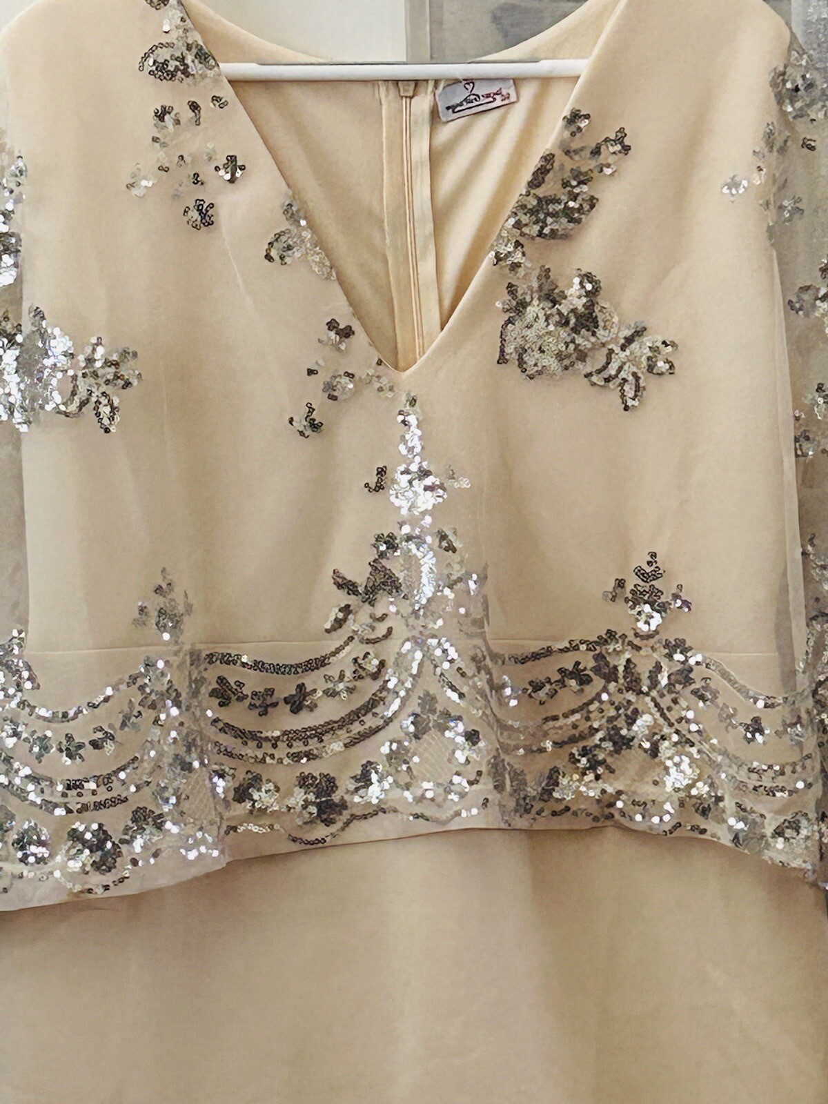 Sequin Cream Ladies Evening Dress Size 18. Pretty! eBay
