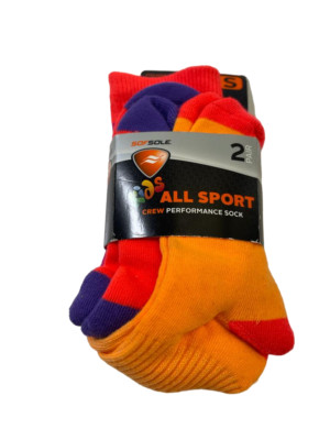 Sof Sole Kids All Sport Performance Crew Socks,2-Pair, Multicolor, Small 10-4.5