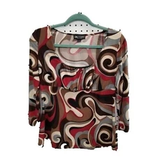 I.N Studio Womens Sz PL Multicolor  Geometric 3/4 Sleeve Scoop Neck Blouse