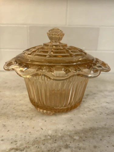 Vintage Anchor Hocking Company Depression Glass Pink Open Lid Candy Dish