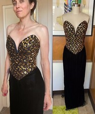 VTG Gunne Sax by Jessica McClintock Velvet boned sequin strapless Dress Sz 4