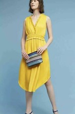 Anthropologie La Habana Dress by Maeve Size M - Summer Mango Yellow smocked