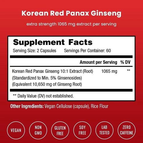 Cápsulas de ginseng Panax rojo coreano | Ginsenósidos extra fuertes para energía, enfoque - Imagen 6 de 6