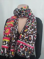Marc Cain silk and cotton scarf fucshia animal print