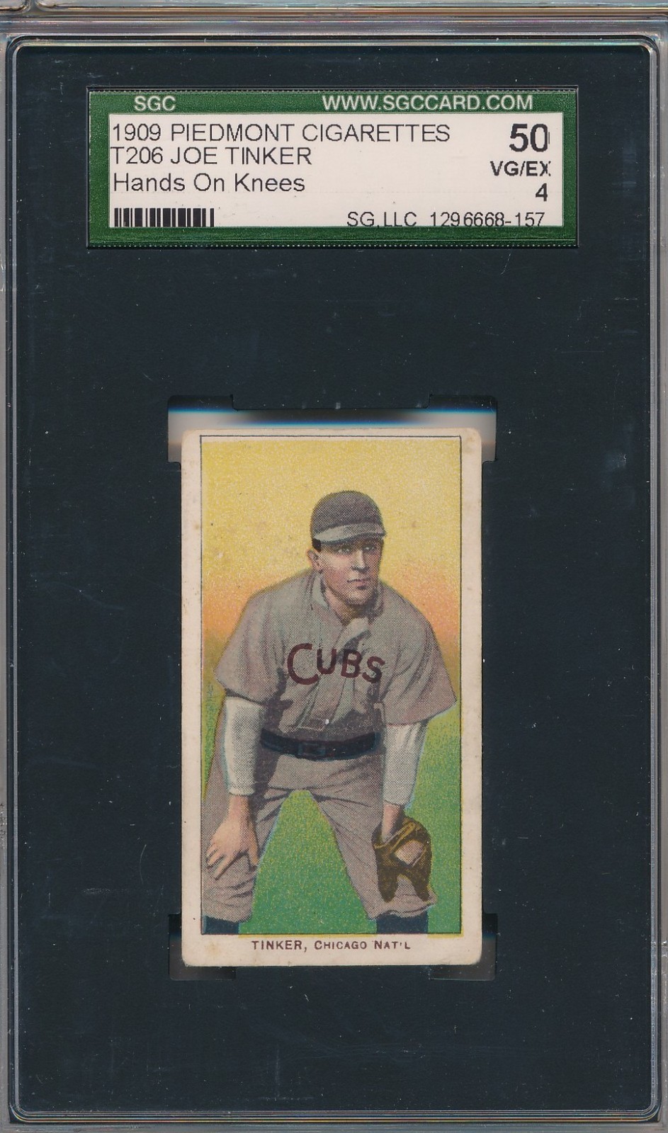 1910 T206 PIEDMONT - JOE TINKER HANDS ON KNEES - SGC 50 VG-EX 4 (SVSC)