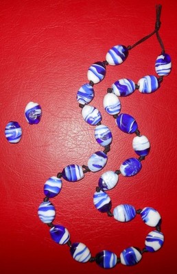 White & Blue ''Delft'' - Gorgeous Murrine Necklace + 2 Ear Making Murrine