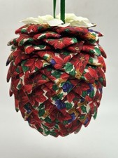 Hand Made Pinecone Ornament With Poinsettia Top Multicolored Christmas