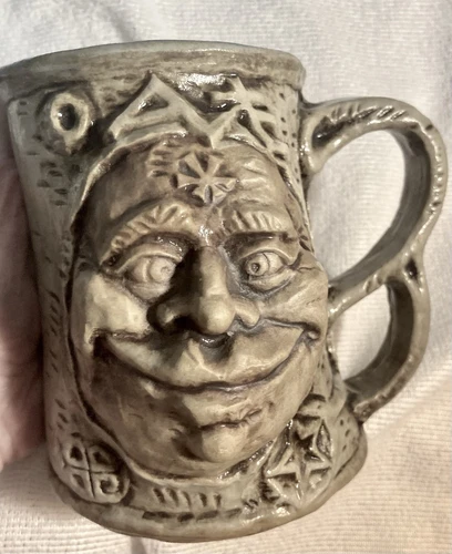 VTG Jim Rumph Ogre Pottery Face Mug Stein Tankard W/ Troll Inside Brown Handle
