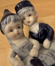 Vintage Delft Dutch Pottery Sweet Boy Girl Chintz Kitsch Blue White Holland