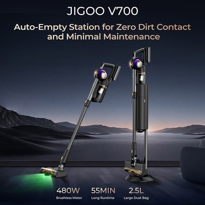 JIGOO V700 Cordless Vacuum Cleaner 33KPa Automatic Dust Emptying Carpet Hardfloo