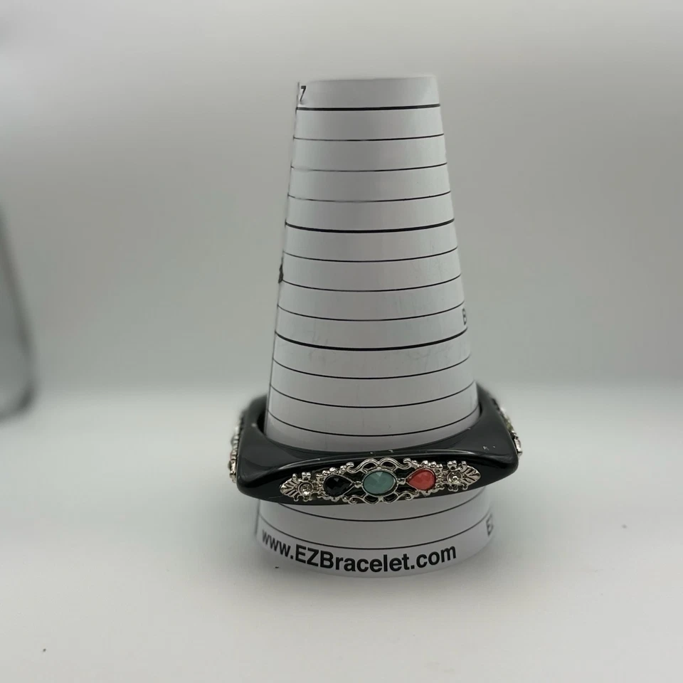 Vintage Statement Hinged Bangle Multi-Color Faceted Silver-tone Bracelet Y2K 90s - Image 3 of 3