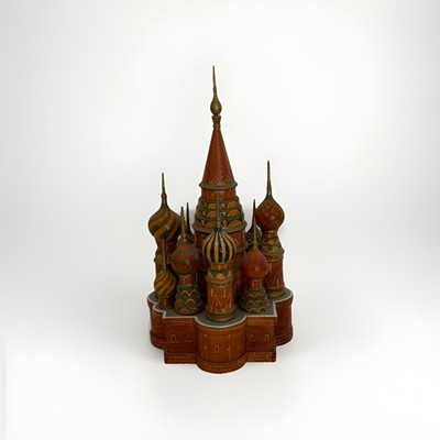 Russian Wooden Saint Basil's Cathedral Model Hand Painted Handmade Figurine