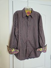 Robert Graham Men  s Button Shirt Flip Cuff Long Sleeve Size XL Plaid, Paisley