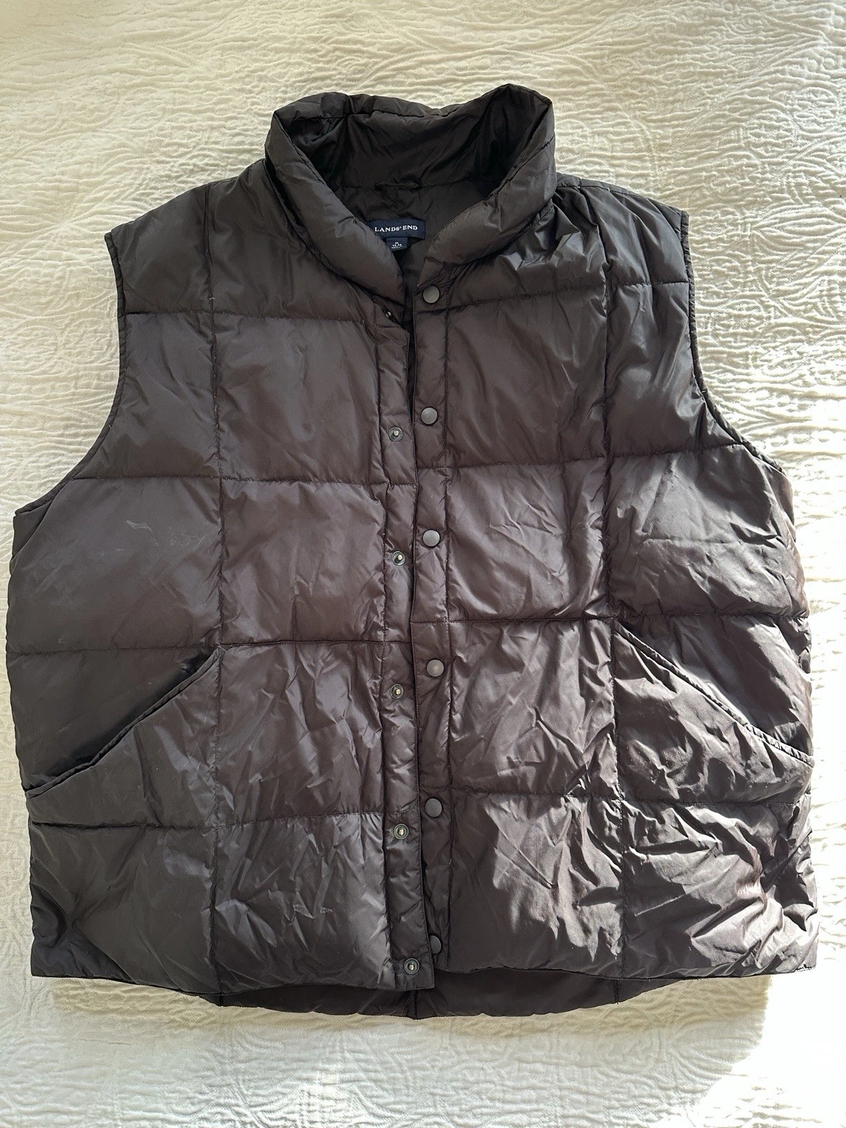 Lands End Black XL Men’s Goosedown Snap Puffer Vest with Pockets