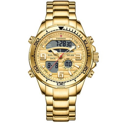 LIGE FOXBOX Digital Herren Golduhren Herren Stahl Armbanduhr Zifferblatt Quarzuh