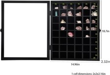 Adjustable Rock Display Case - Wooden Crystal Organizer for Stones Storage - Roc