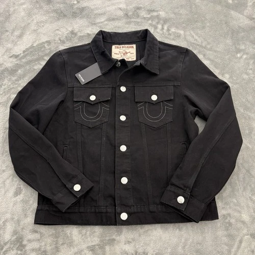 True Religion Denim Jacket Mens Medium Black Trucker Slim 108232 NWT