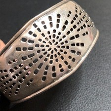 B2430 Lucky Brand Cuff Bracelet Silver Tone Cutout Filigree Sunburst 6.5"