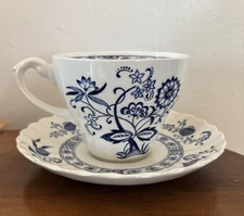 Vintage J & G Meakin Classic White Nordic Blue Onion  Cup & Saucer England