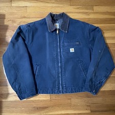 Vintage Carhartt J01 NVY Detroit Jacket Navy Blue Made in USA Men Sz 48 Regular