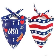  4th of July Bandanas 2 Pack, Triangle Reversible Pet Large American Flag