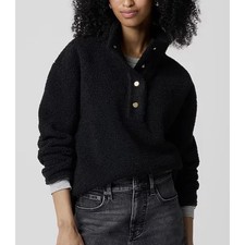 J Crew Factory NWT Sherpa Snap Pullover Black Fleece Sweatshirt Jacket Sz M