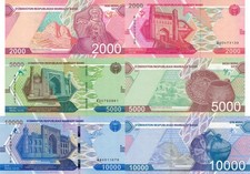 Uzbekistan 3 PCS Set: 2000 to 20,000 Som (2021) - p87a/p-89a, B217a/B219a UNC