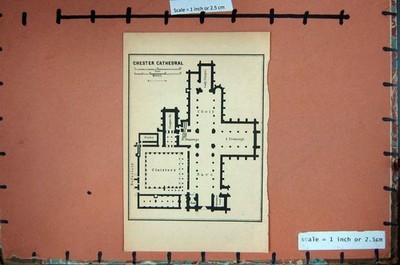 Old Antique Print Map Britain Chester Cathedral Plan England Choir Nave