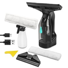 Cordless Window Vacuum Cleaner - 35min Run Time, 2 Suction Nozzles, Spray Bottle