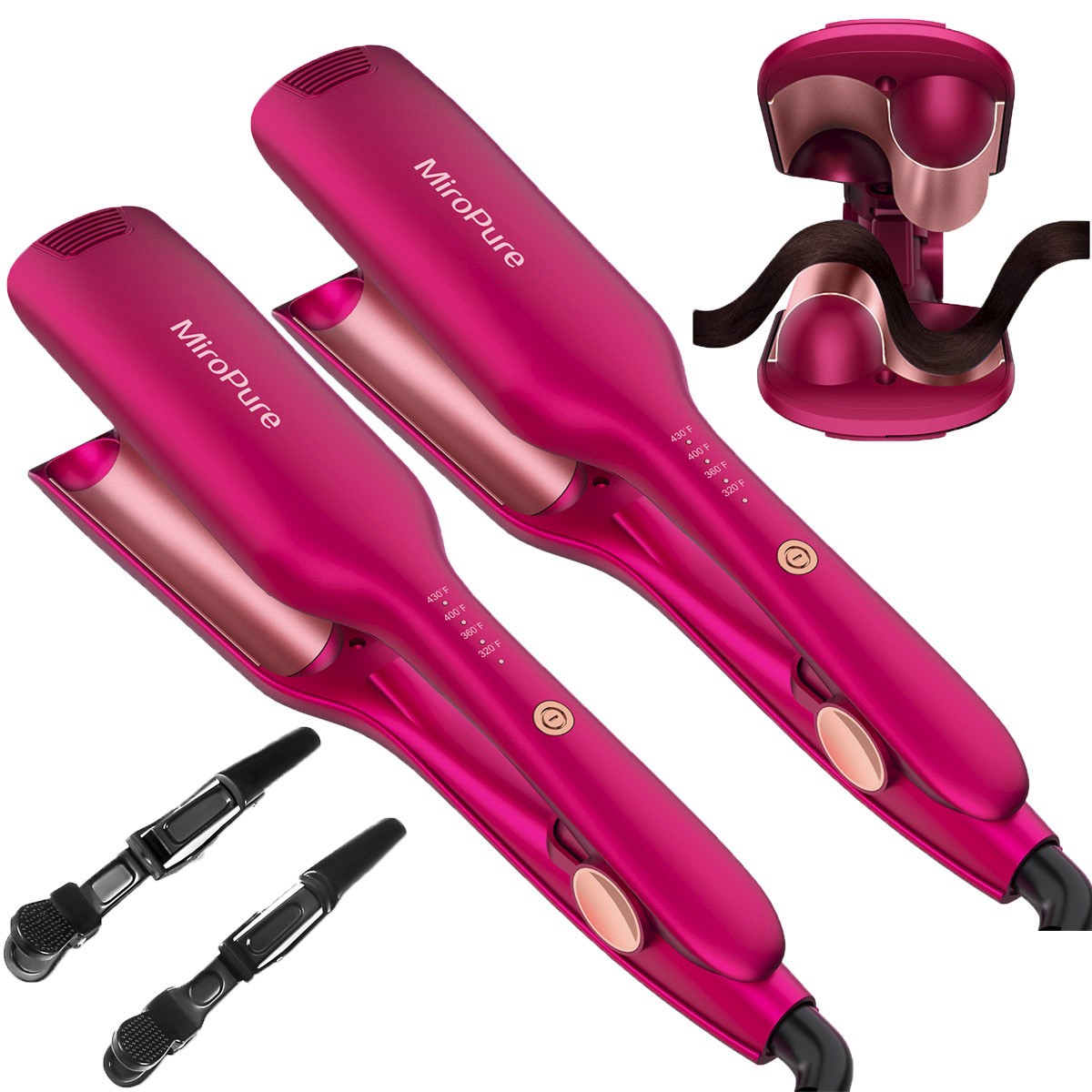2Pcs Waver Curling Iron Wand Hair Crimper Waver Hair Curler Ceramic Hair Waver