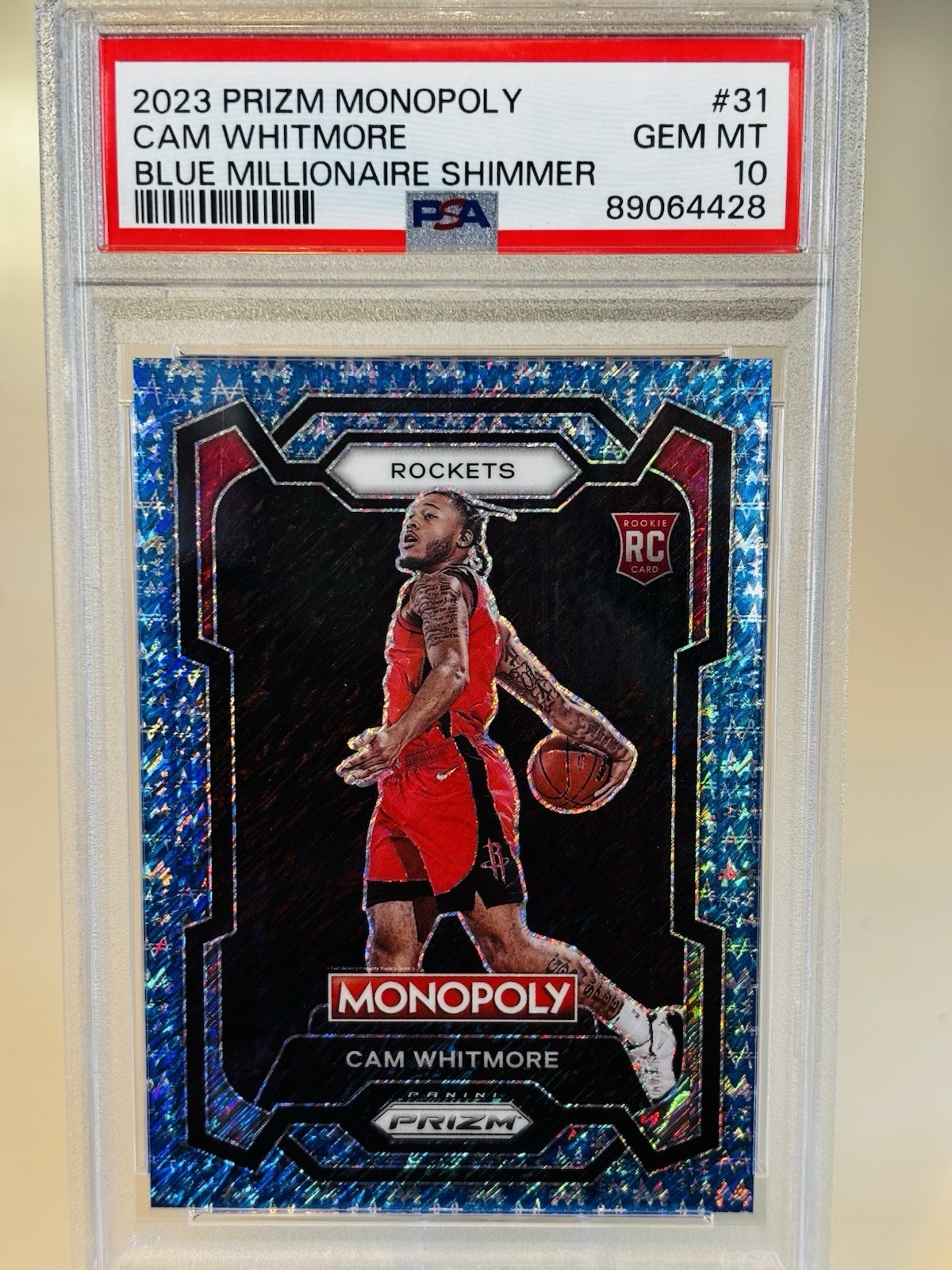 2023 Prizm Monopoly- Cam Whitmore - Blue Millionaire Shimmer RC /10 PSA 10