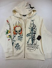 Ed Hardy Cream Zip-Up Hoodie with Multicolor ...