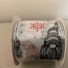 New Gnome Print Ribbon Silver Wire Edged 2.5 W X 108 L
