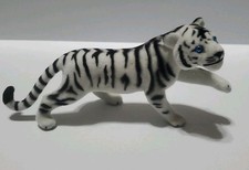 Vtg White Tiger Flocked Blow Mold Figure Blue Eyes Safari Jungle Zoo Animal NOS