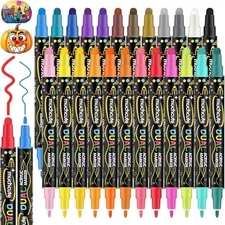 Acrylic Paint Markers Pens, 24 Dual Tip Acrylic Markers Set Wood Glass Fabric 