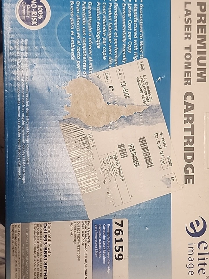 Elite Image ELI76159 Black High Yield Toner Cart- New For Dell 593-BBBJ 8PTH4 - Image 3 of 4