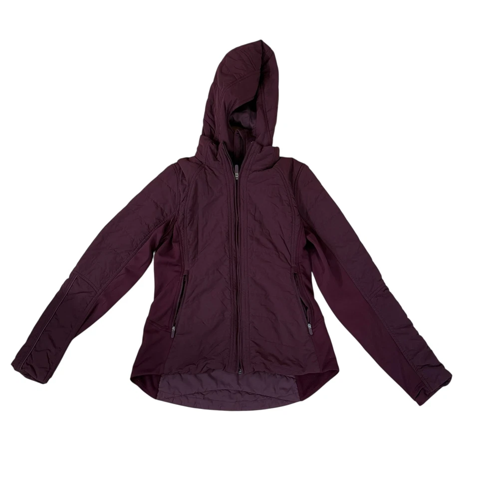 Chaqueta Lululemon Mujer Talla 8 Otra Milla Cremallera Completa Tecnología Polar Capucha Granate Foto 2 de 4