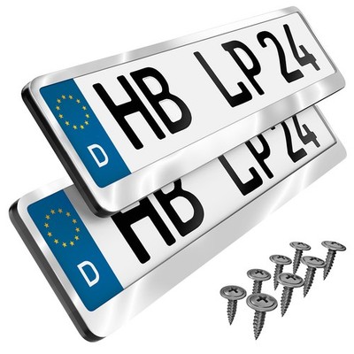 2 Kennzeichenhalter Edelstahl hochglanz poliert Premium Kennzeichenhalter V2A